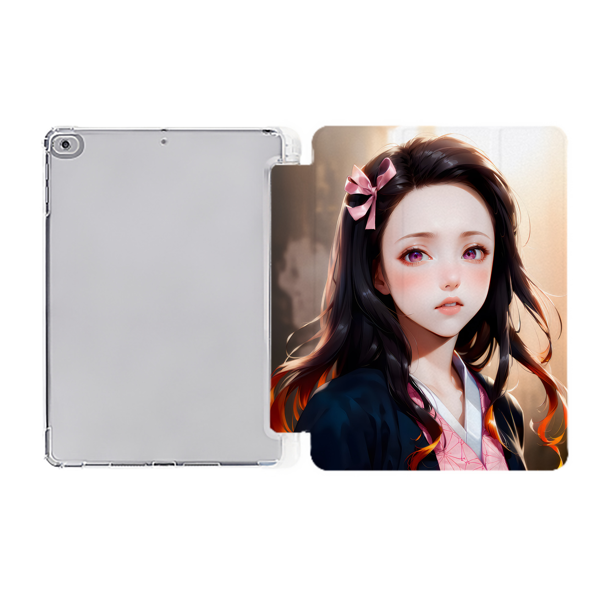 （画像用） 鬼滅の刃（きめつのやいば）竈門 禰󠄀豆子／かまど ねずこ Kamado Nezuko IPad ケース ペン収納付き 三つ折りスタンド PUレザー×シリコン 対応機種9.5/10.5/10.9インチ